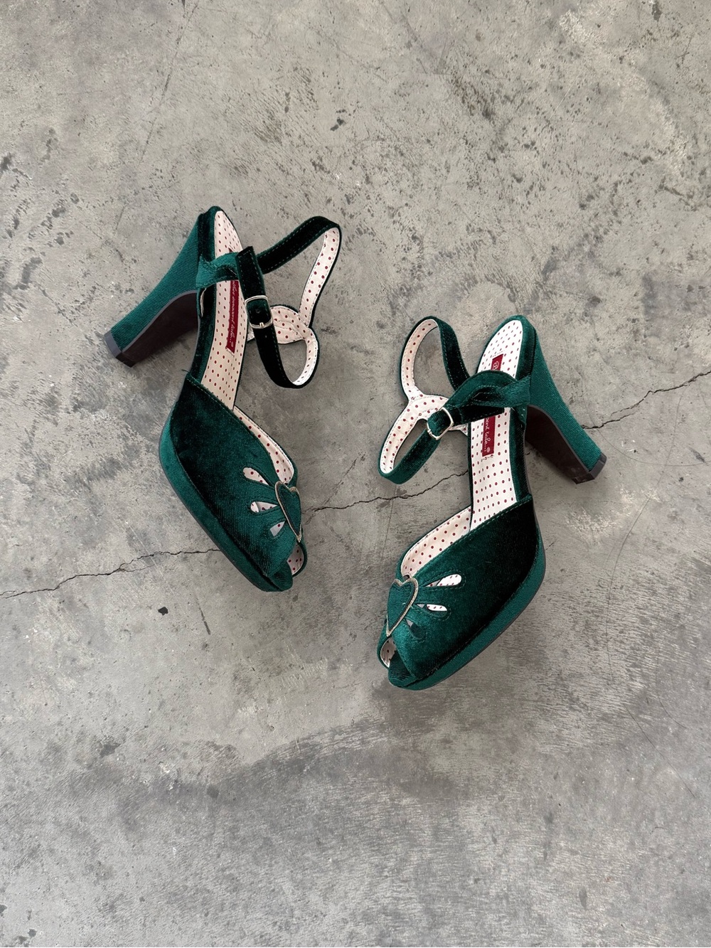 Green Suede Peep-Toe Block Heels with Ankle Strap